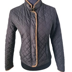 U2B Bomber Quilted Coat Jacket Black & Brown Full Zip Size Small